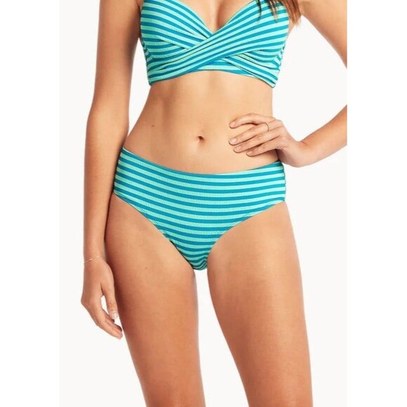 Sea Level Swim Mid Bikini Bottom Aqua Size Medium - Picture 7 of 7